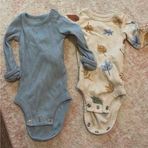 Carter's Blue and Cream Leaf Bodysuits